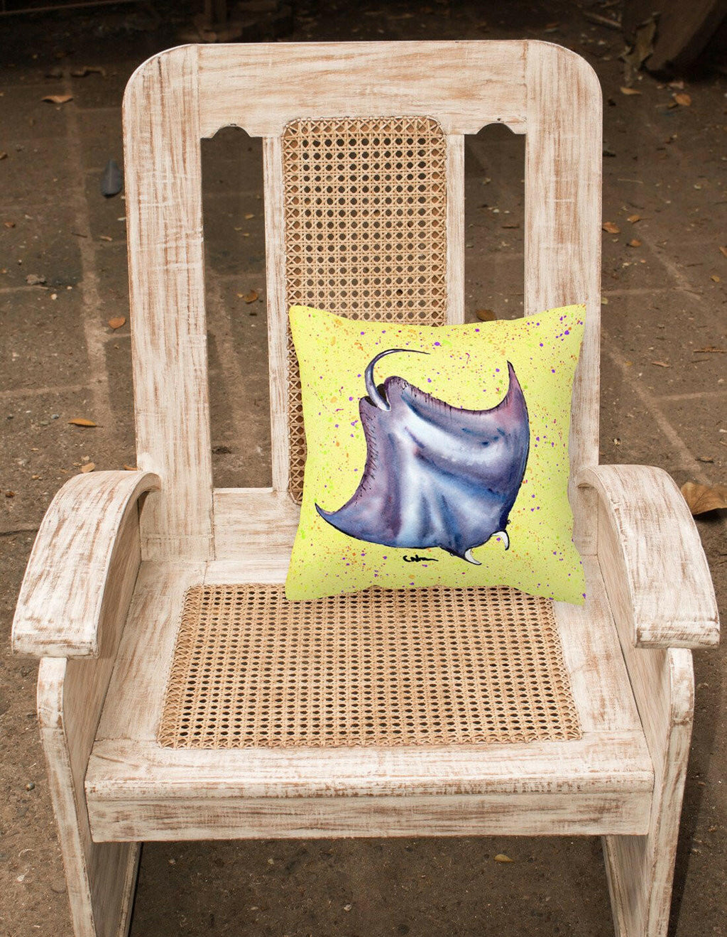 Stingray on Yellow Decorative Throw Pillow 14x14 Indoor Outdoor Accent Cushion, Fabric Cover with Insert for Sofa, Bed, Porch & Living Room