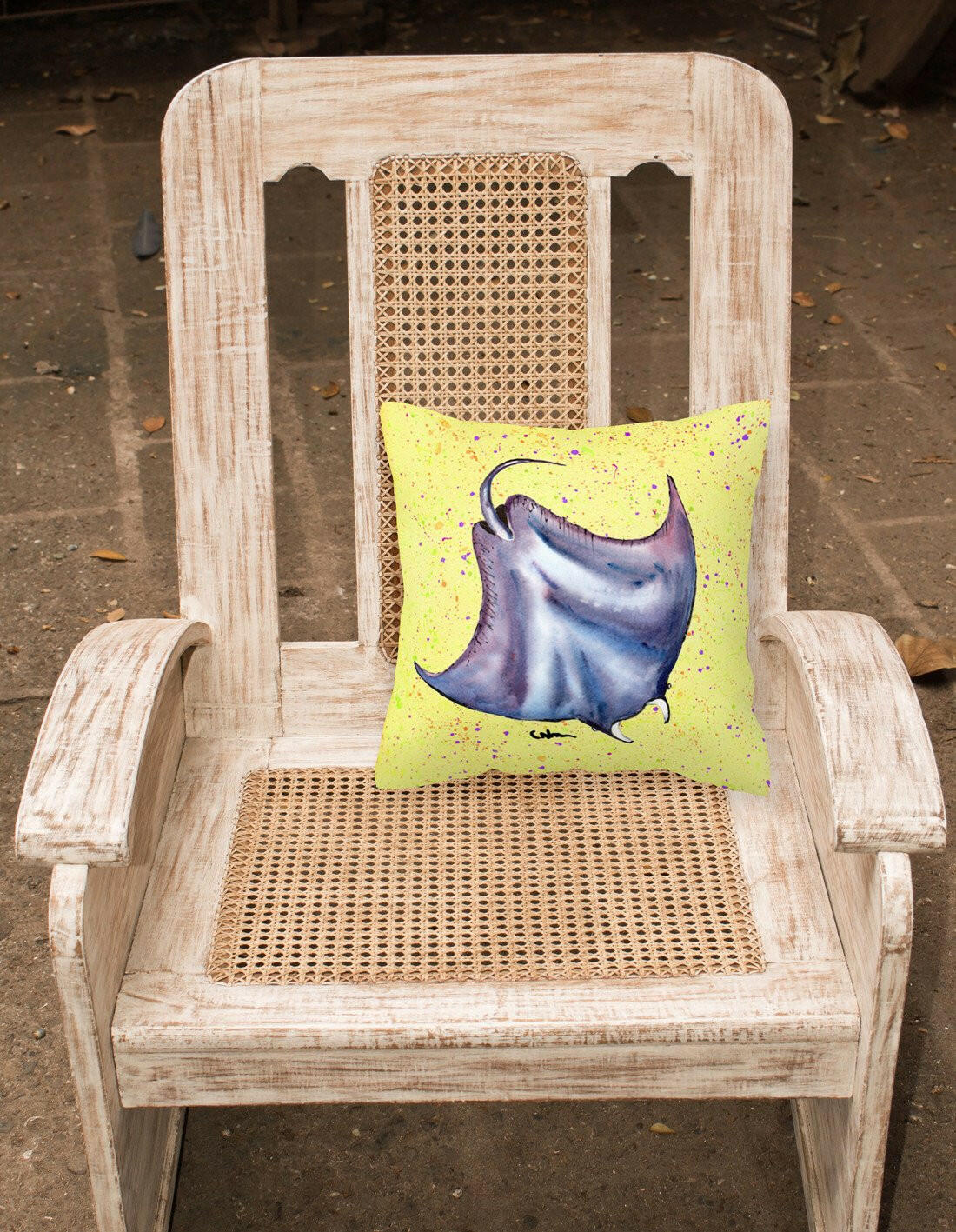 Stingray on Yellow Decorative Throw Pillow 14x14 Indoor Outdoor Accent Cushion, Fabric Cover with Insert for Sofa, Bed, Porch & Living Room