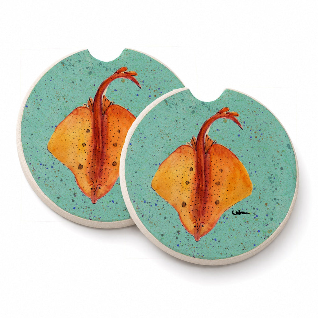 Stingray Set of 2 Cup Holder Car Coasters Absorbent Round Sandstone Coasters Gifts for Men or Women, 2.5, Multicolor