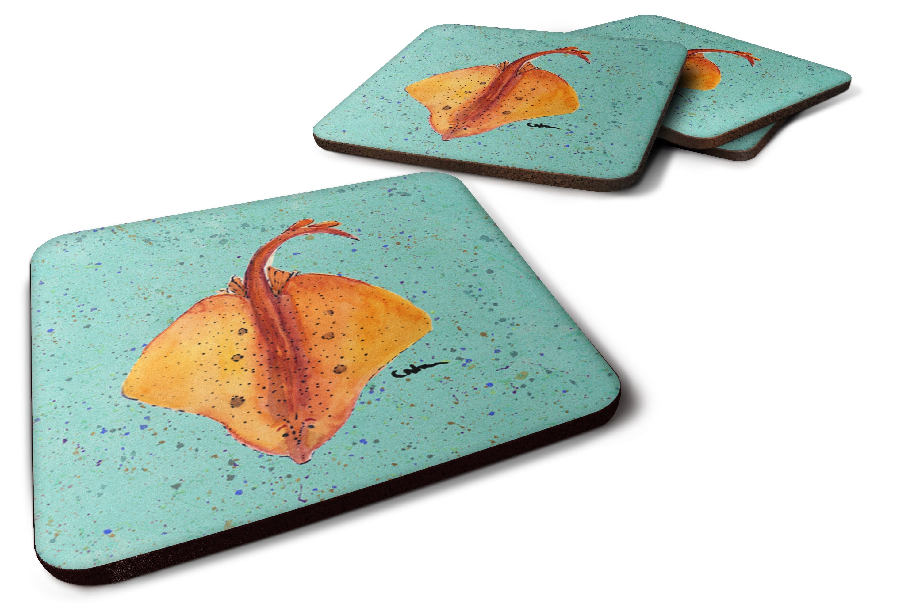 Stingray Foam Coasters Set of 4 Cup Coasters for Indoor Outdoor, Tabletop Protection, Anti Slip, Mouse pad Material
