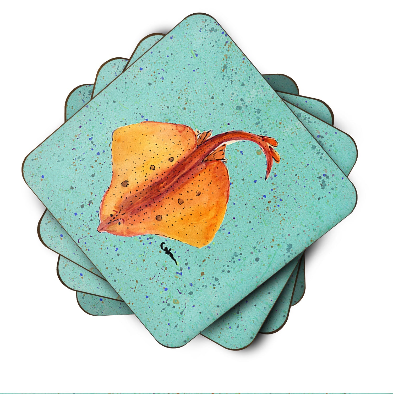 Stingray Foam Coasters Set of 4 Cup Coasters for Indoor Outdoor, Tabletop Protection, Anti Slip, Mouse pad Material