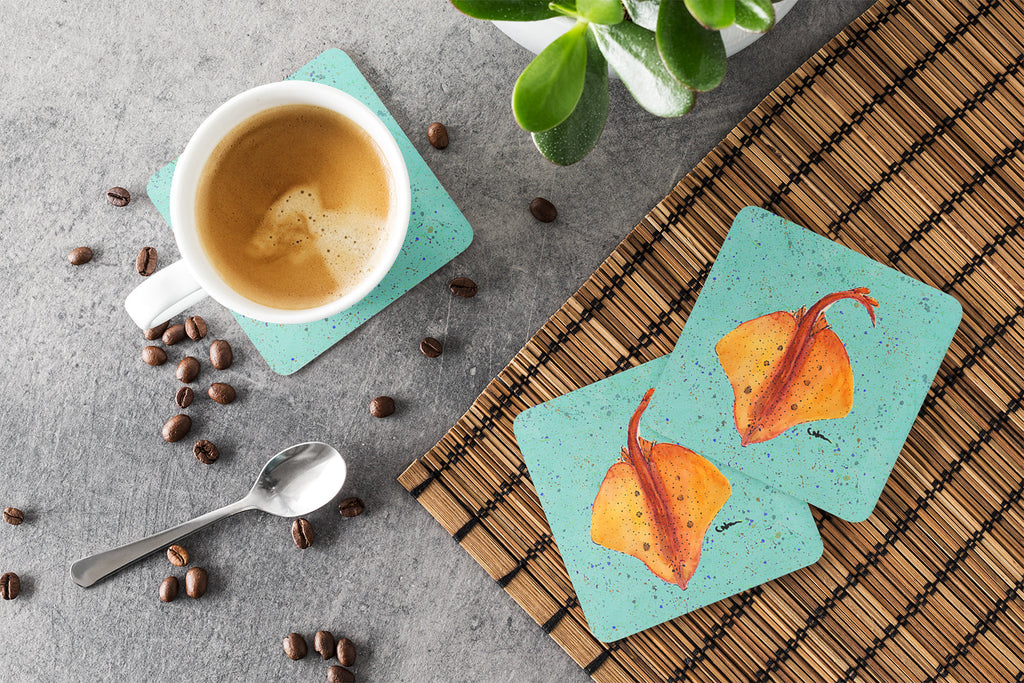 Stingray Foam Coasters Set of 4 Cup Coasters for Indoor Outdoor, Tabletop Protection, Anti Slip, Mouse pad Material