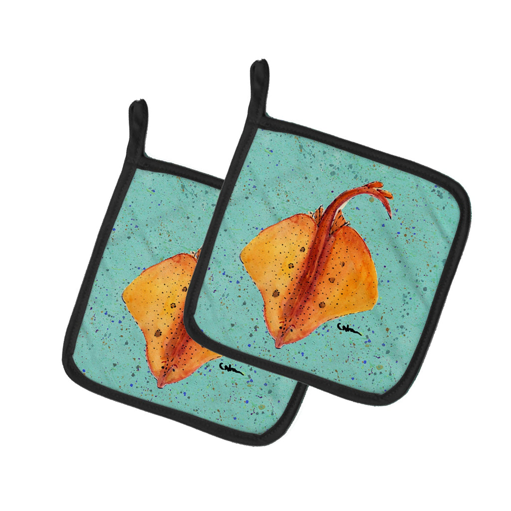 Stingray Pot Holder Set of 2 Heat Resistant Quilted Hot Pads 7.5 x 7.5 Inch, Insulated Kitchen Trivets for Cooking & Baking