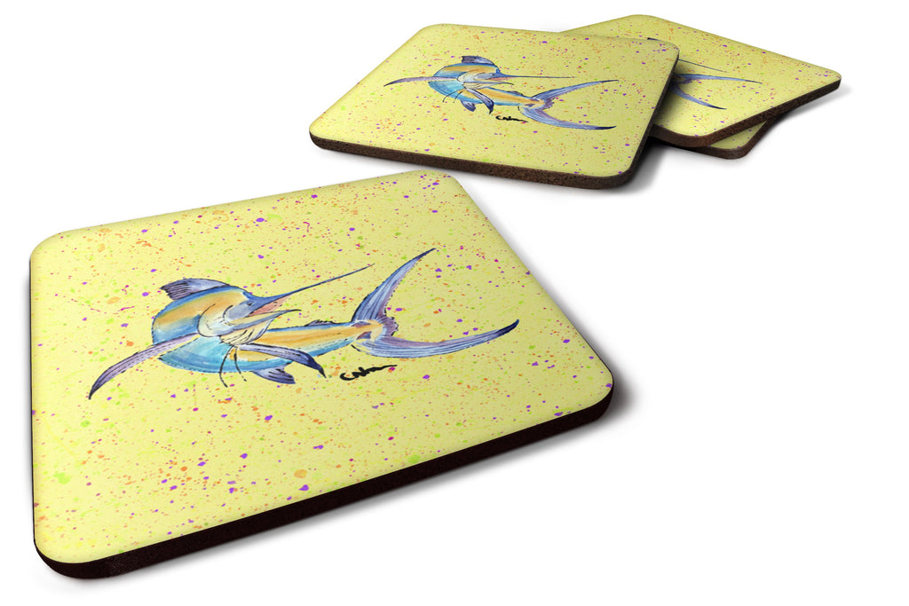 Blue Marlin on Yellow Foam Coasters Set of 4 Cup Coasters for Indoor Outdoor, Tabletop Protection, Anti Slip, Mouse pad Material