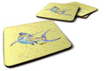 Blue Marlin on Yellow Foam Coasters Set of 4 Cup Coasters for Indoor Outdoor, Tabletop Protection, Anti Slip, Mouse pad Material