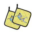 Blue Marlin on Yellow Pot Holder Set of 2 Heat Resistant Quilted Hot Pads 7.5 x 7.5 Inch, Insulated Kitchen Trivets for Cooking & Baking