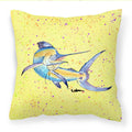 Blue Marlin on Yellow Decorative Throw Pillow 14x14 Indoor Outdoor Accent Cushion, Fabric Cover with Insert for Sofa, Bed, Porch & Living Room