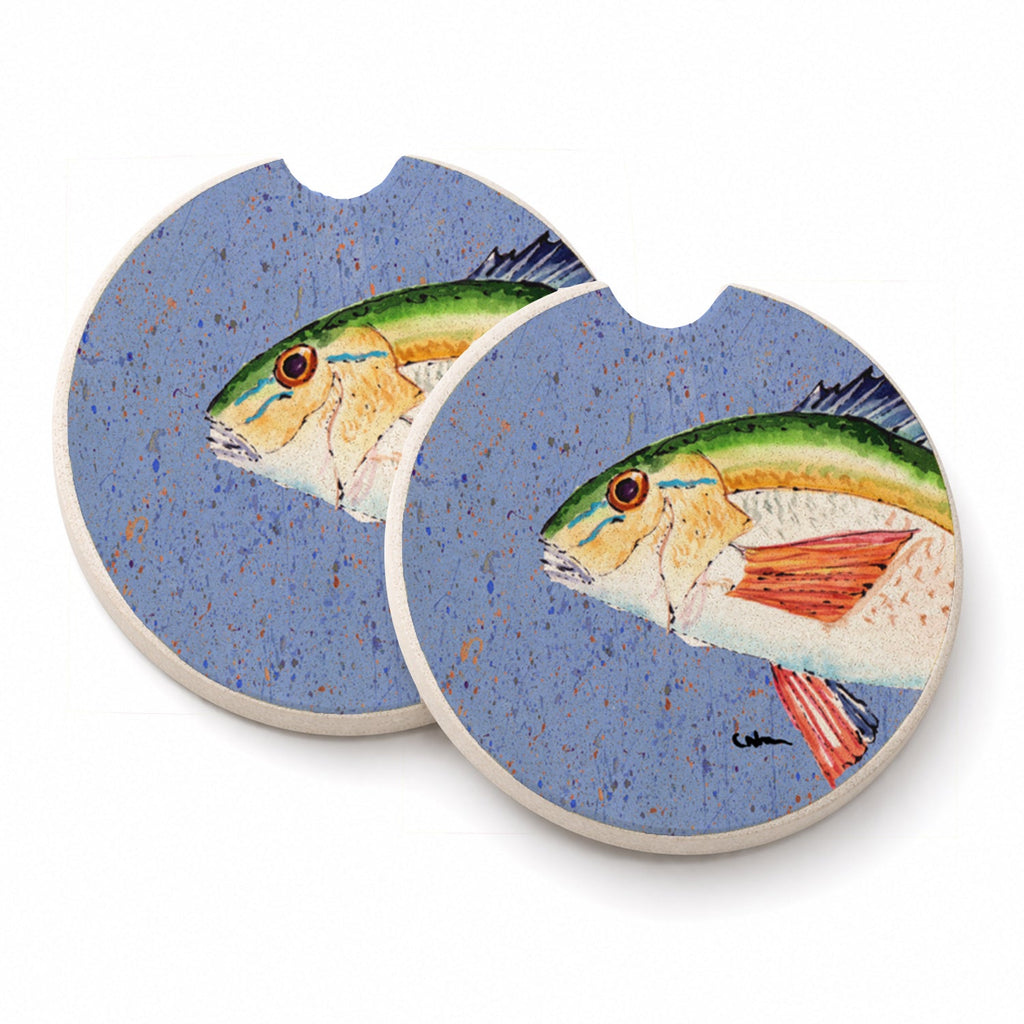 Rainbow Trout on Blue Set of 2 Cup Holder Car Coasters Absorbent Round Sandstone Coasters Gifts for Men or Women, 2.5, Multicolor