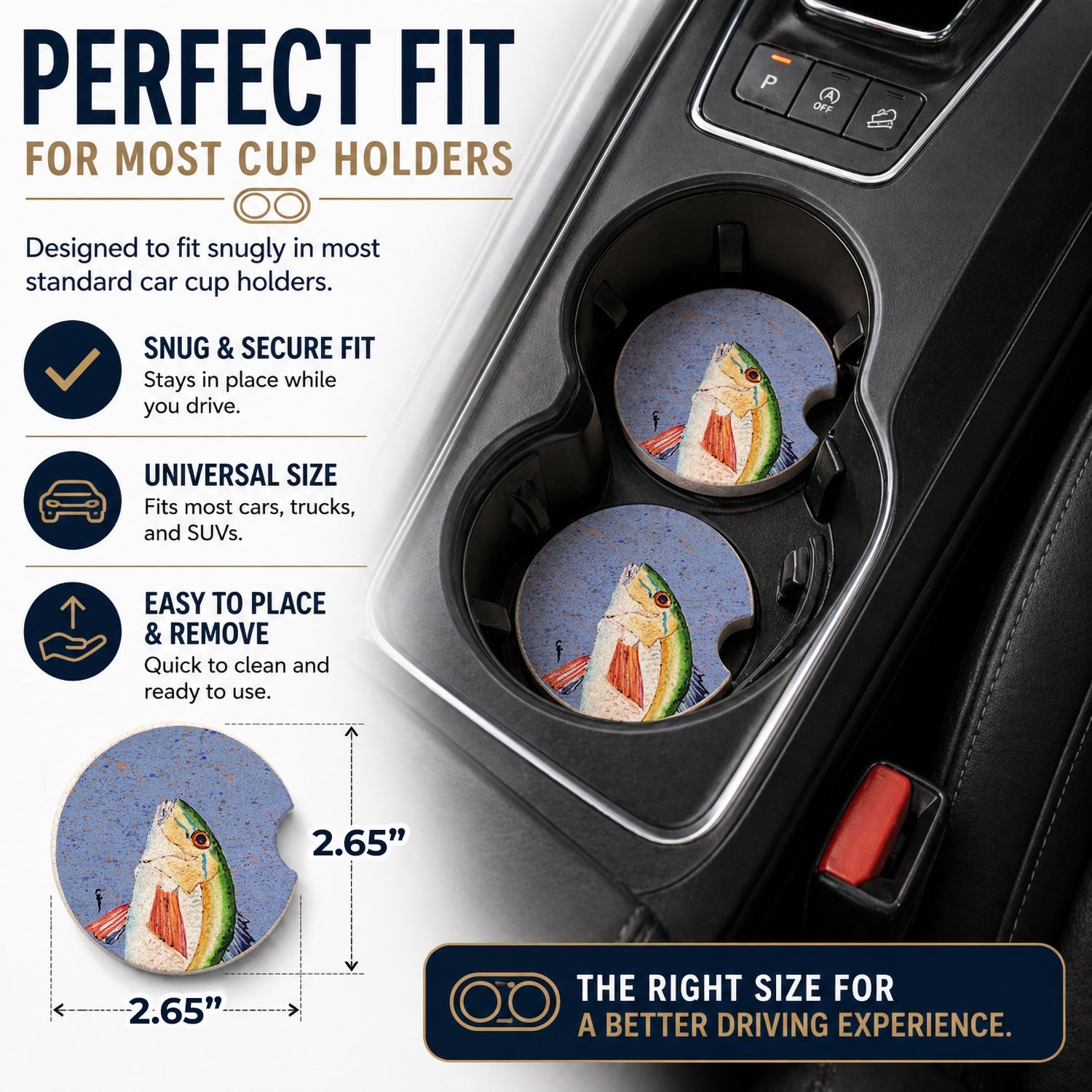 Rainbow Trout on Blue Set of 2 Cup Holder Car Coasters Absorbent Round Sandstone Coasters Gifts for Men or Women, 2.5, Multicolor