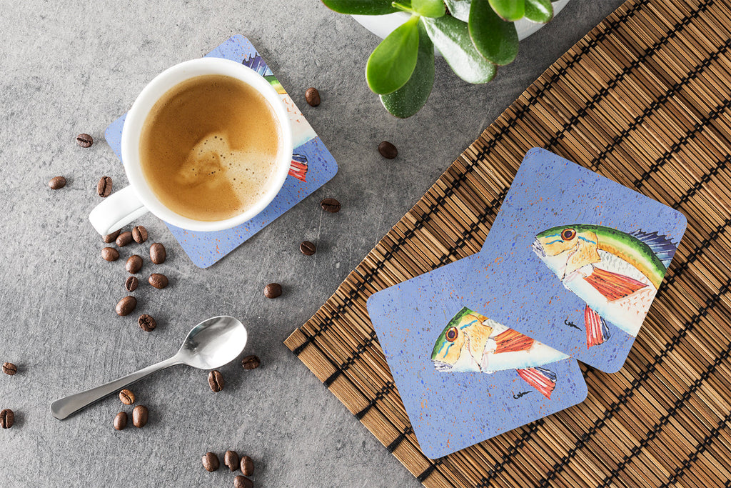 Rainbow Trout on Blue Foam Coasters Set of 4 Cup Coasters for Indoor Outdoor, Tabletop Protection, Anti Slip, Mouse pad Material