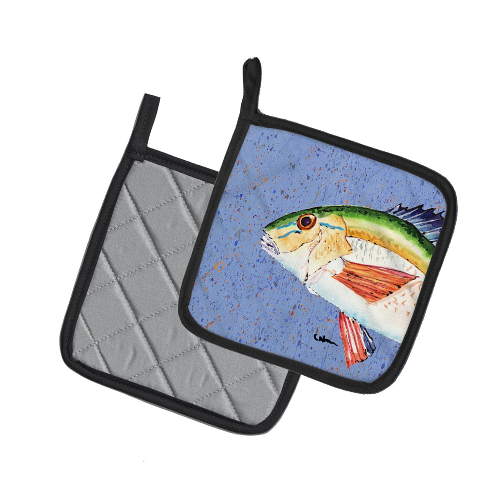 Rainbow Trout on Blue Pot Holder Set of 2 Heat Resistant Quilted Hot Pads 7.5 x 7.5 Inch, Insulated Kitchen Trivets for Cooking & Baking
