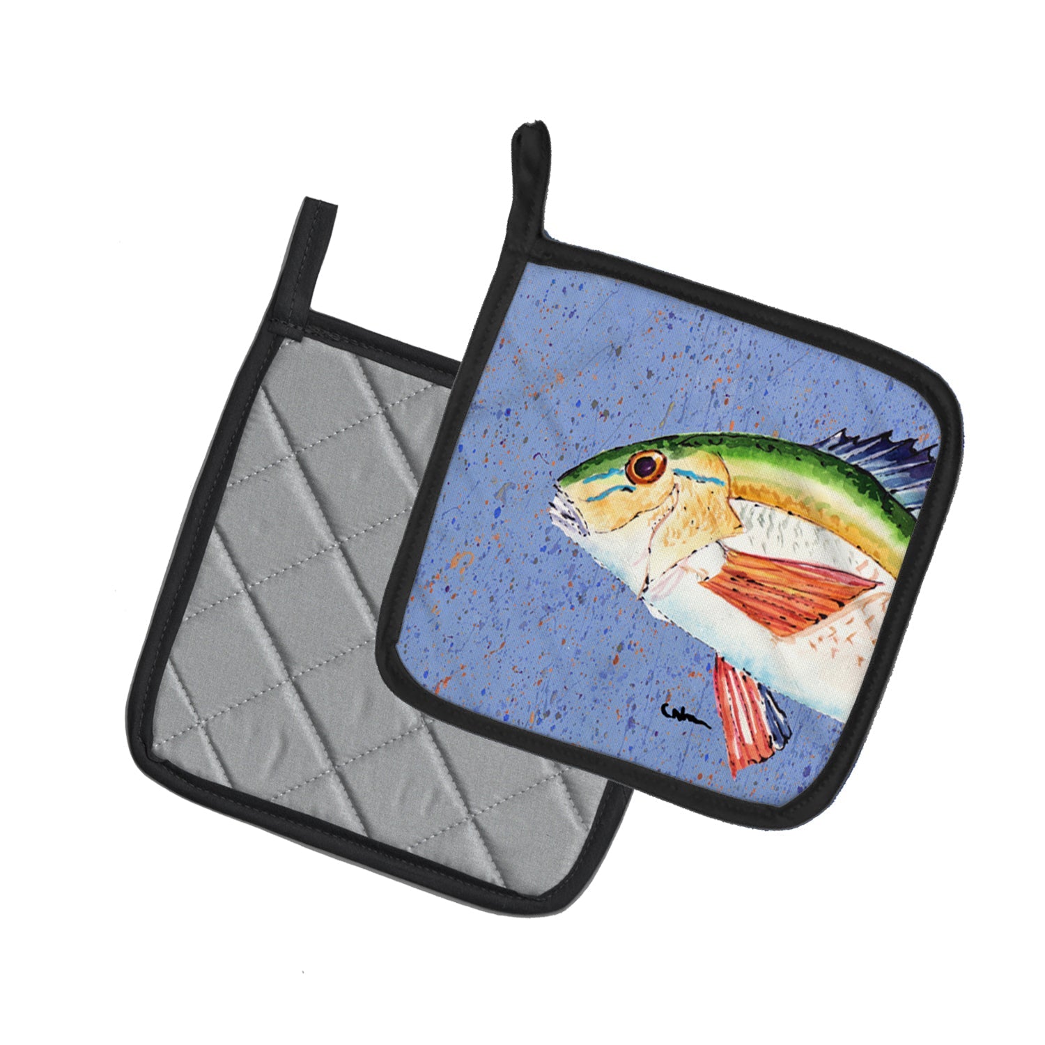 Rainbow Trout on Blue Pot Holder Set of 2 Heat Resistant Quilted Hot Pads 7.5 x 7.5 Inch, Insulated Kitchen Trivets for Cooking & Baking