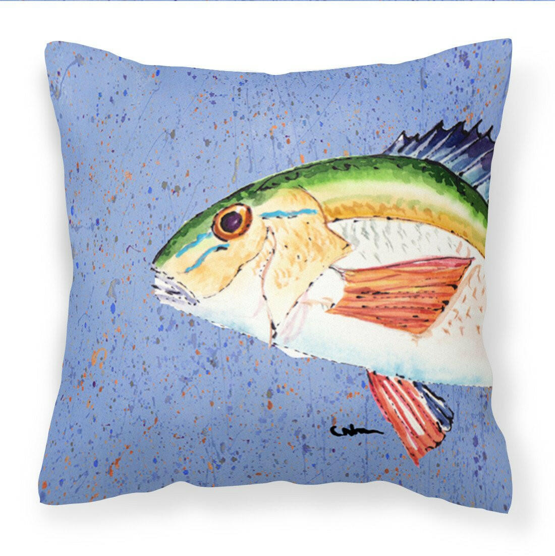 Rainbow Trout on Blue Decorative Throw Pillow 14x14 Indoor Outdoor Accent Cushion, Fabric Cover with Insert for Sofa, Bed, Porch & Living Room