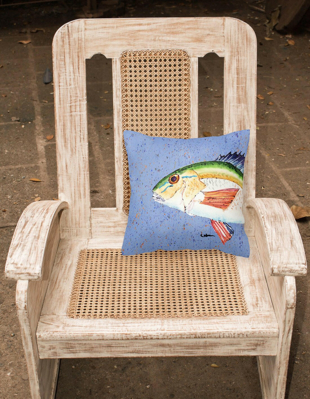 Rainbow Trout on Blue Decorative Throw Pillow 14x14 Indoor Outdoor Accent Cushion, Fabric Cover with Insert for Sofa, Bed, Porch & Living Room