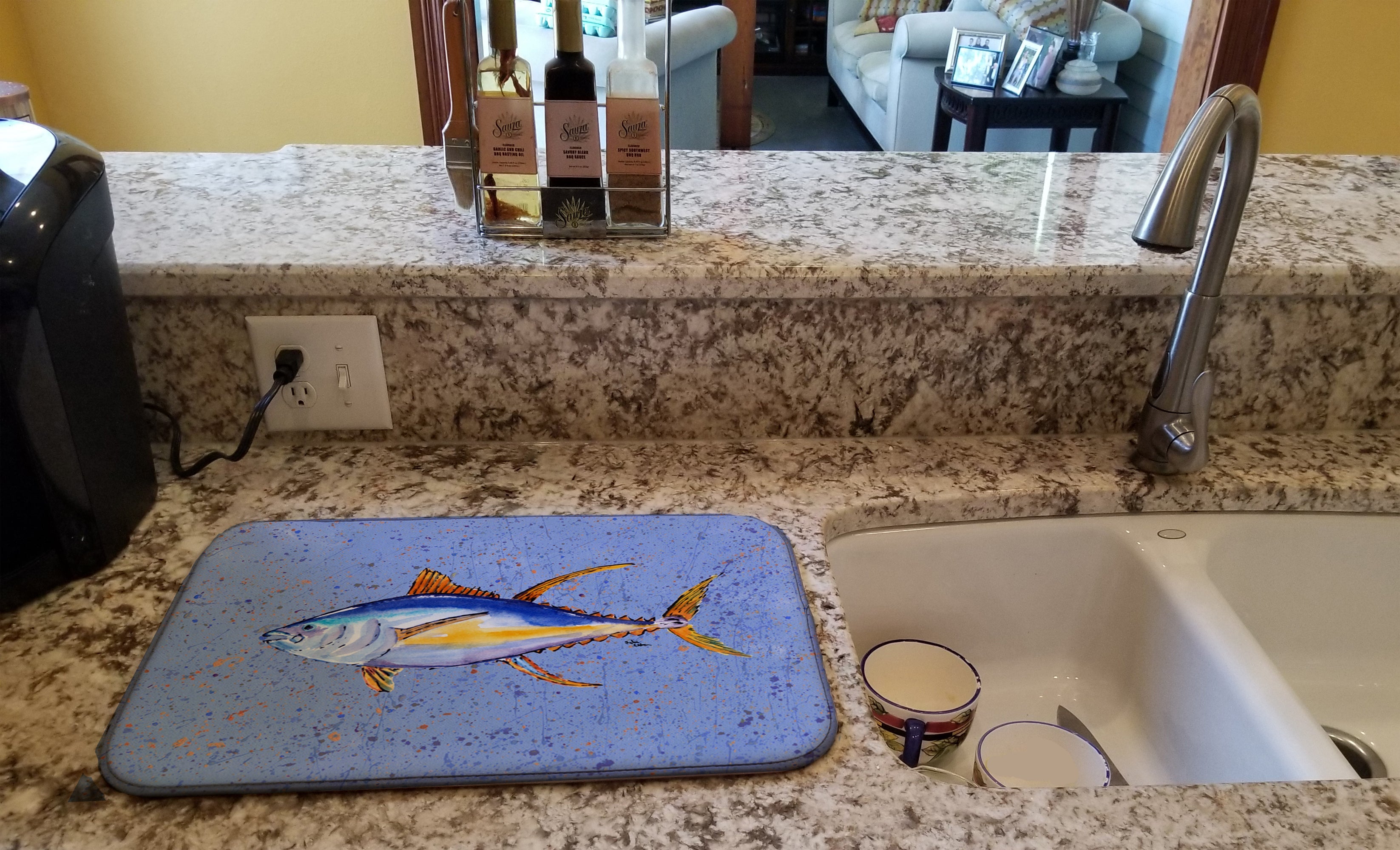 Tuna Fish Dish Drying Mat Absorbent Dish Drying Mat Pad for Kitchen Counter Dish Drainer Mat for Countertop, 14 x 21", Multicolor