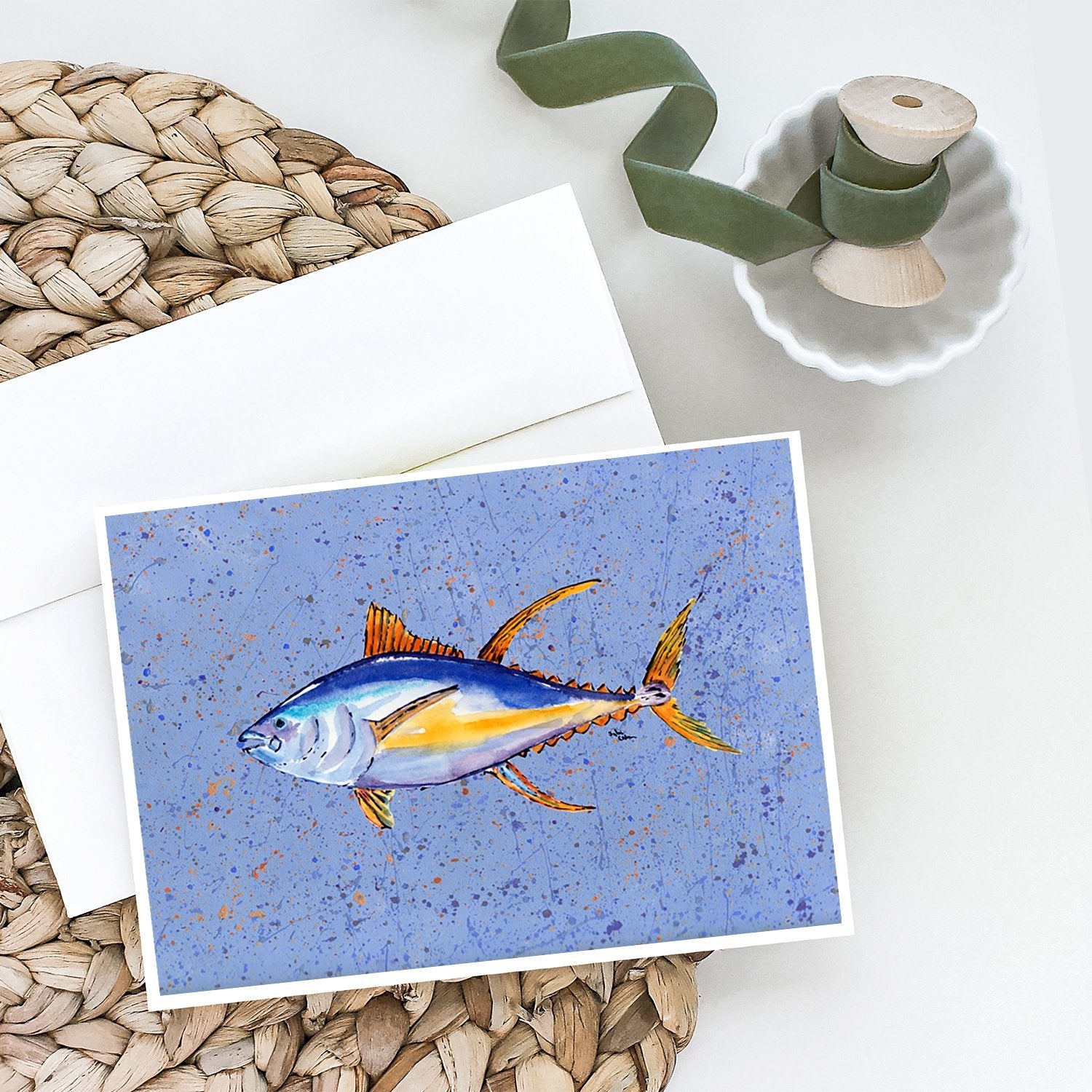 Tuna Fish Greeting Cards Pack of 8 Blank Cards with Envelopes Whimsical A7 Size 5x7