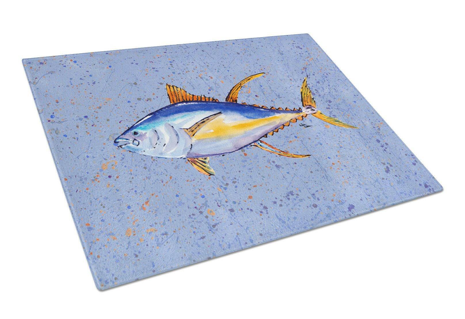 Tuna Fish Cutting Board Tempered Glass Kitchen Cutting Surface, Heat Resistant Chopping, Non-Slip Feet, Food Prep & Serving