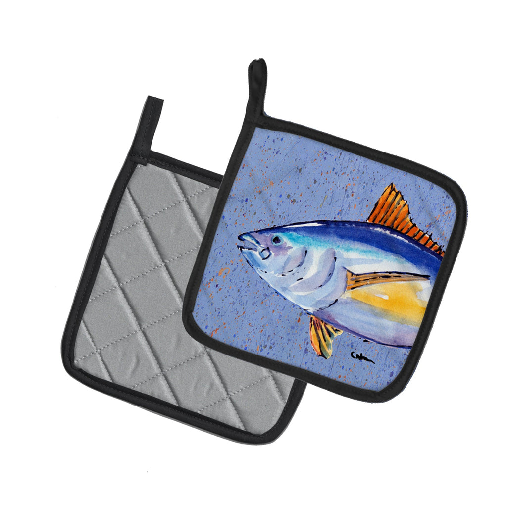 Tuna Fish Pot Holder Set of 2 Heat Resistant Quilted Hot Pads 7.5 x 7.5 Inch, Insulated Kitchen Trivets for Cooking & Baking