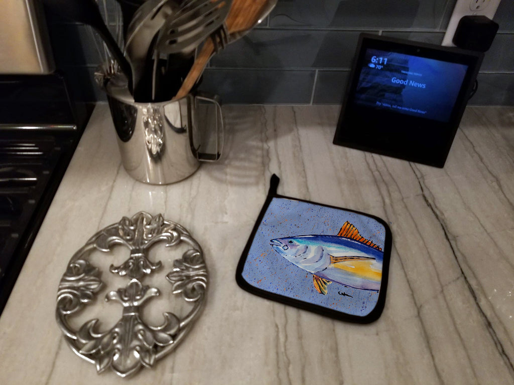 Tuna Fish Pot Holder Set of 2 Heat Resistant Quilted Hot Pads 7.5 x 7.5 Inch, Insulated Kitchen Trivets for Cooking & Baking