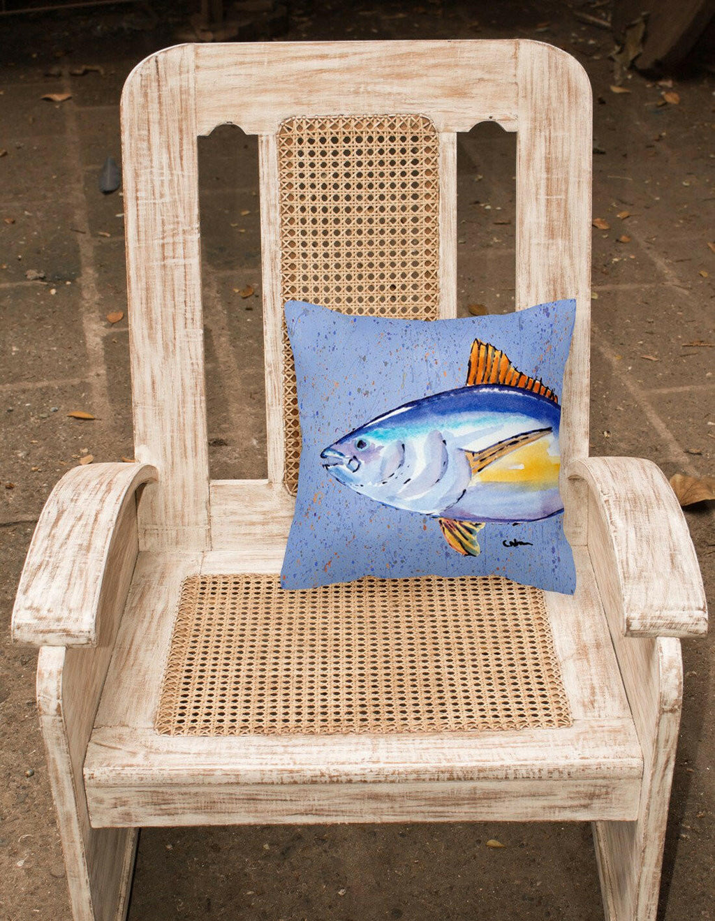 Tuna Fish Decorative Throw Pillow 14x14 Indoor Outdoor Accent Cushion, Fabric Cover with Insert for Sofa, Bed, Porch & Living Room