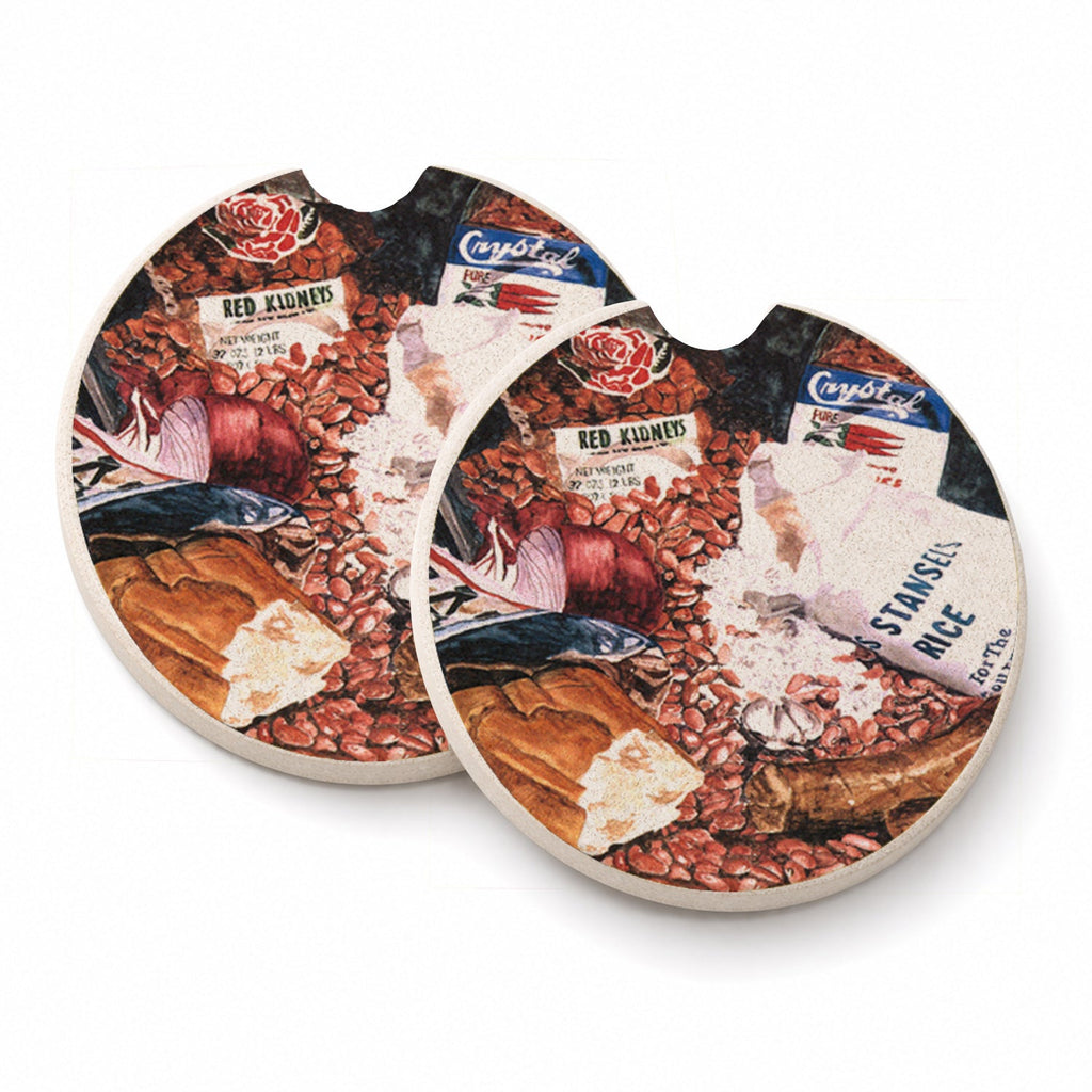Red Beans and Rice Set of 2 Cup Holder Car Coasters Absorbent Round Sandstone Coasters Gifts for Men or Women, 2.5, Multicolor