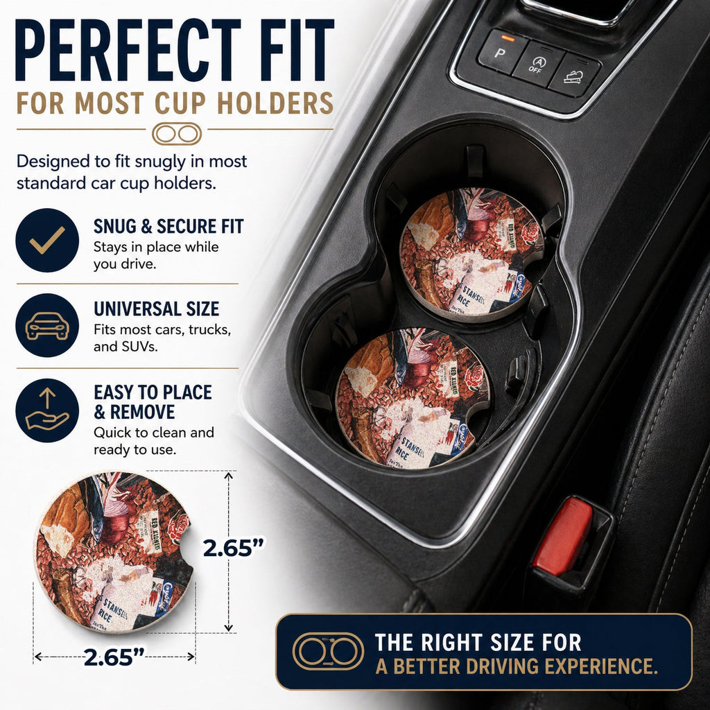 Red Beans and Rice Set of 2 Cup Holder Car Coasters Absorbent Round Sandstone Coasters Gifts for Men or Women, 2.5, Multicolor