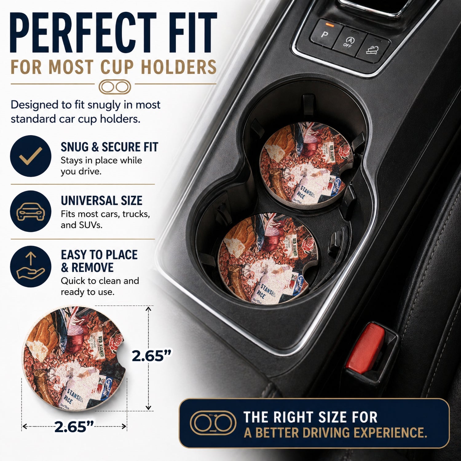 Red Beans and Rice Set of 2 Cup Holder Car Coasters Absorbent Round Sandstone Coasters Gifts for Men or Women, 2.5, Multicolor