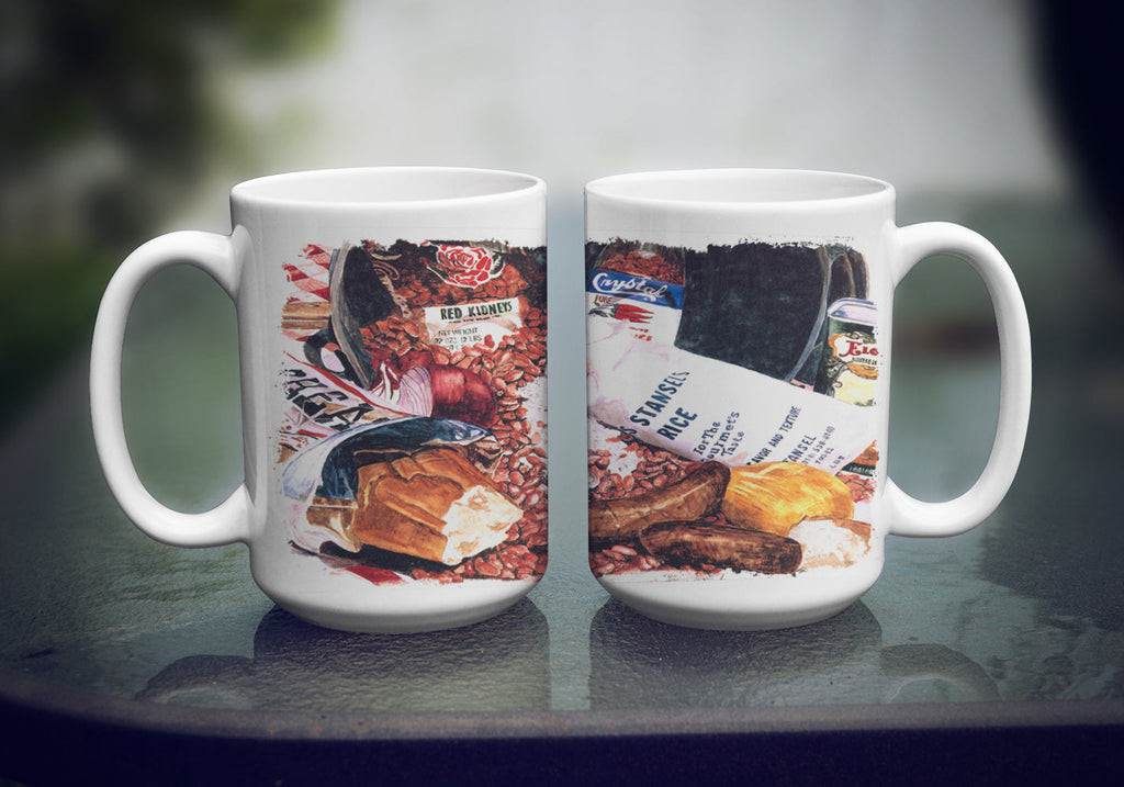 Red Beans and Rice Ceramic Coffee Mug 15 oz Decorative Large C Handle Mug Cup for Tea, Cocoa Hot Chocolate