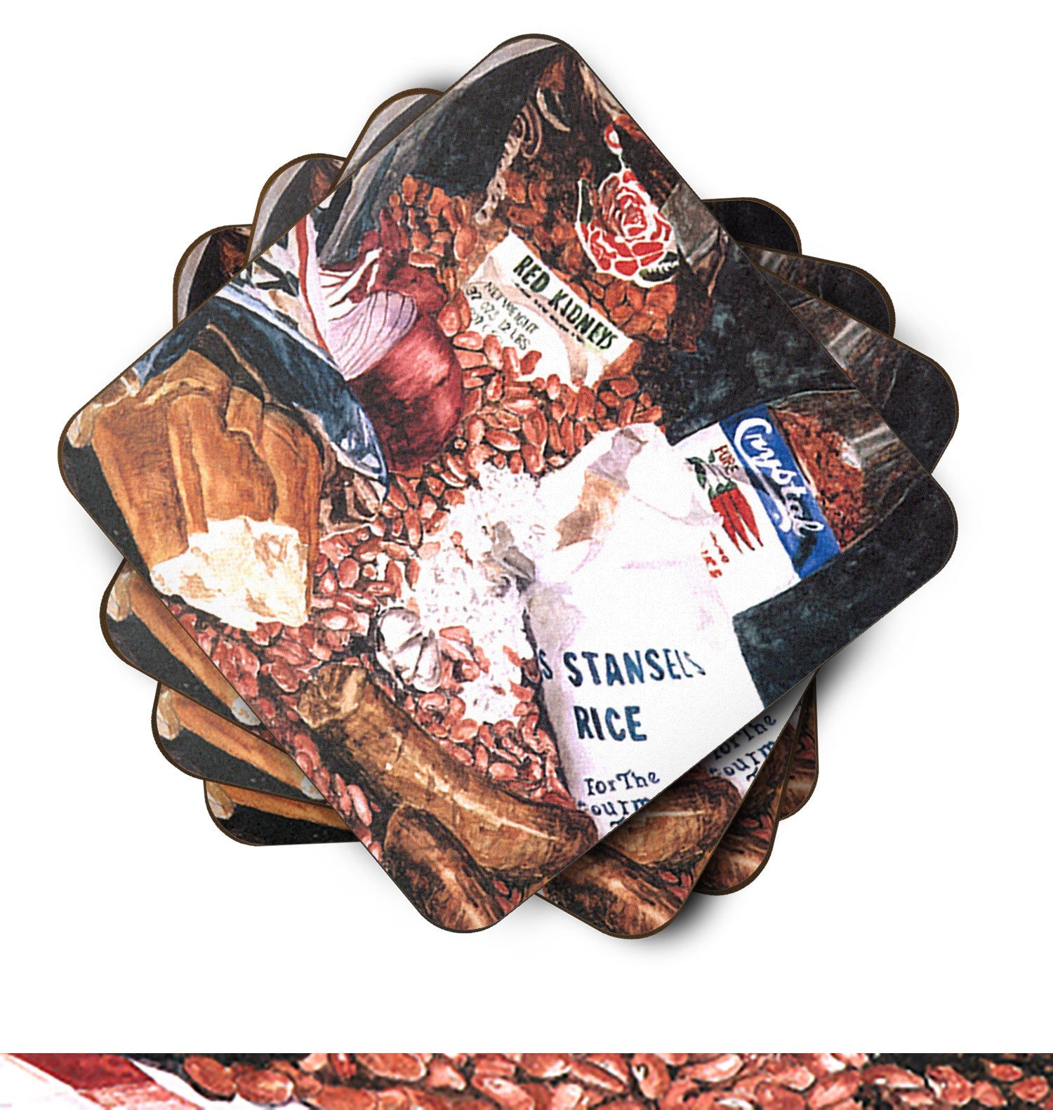 Red Beans and Rice Foam Coasters Set of 4 Cup Coasters for Indoor Outdoor, Tabletop Protection, Anti Slip, Mouse pad Material