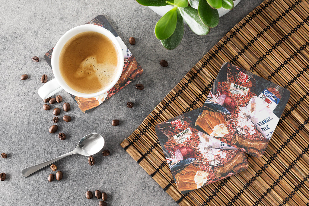 Red Beans and Rice Foam Coasters Set of 4 Cup Coasters for Indoor Outdoor, Tabletop Protection, Anti Slip, Mouse pad Material