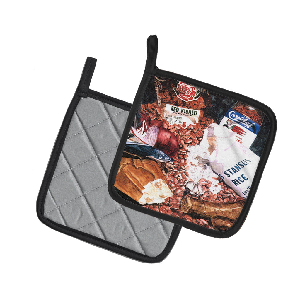Red Beans and Rice Pot Holder Set of 2 Heat Resistant Quilted Hot Pads 7.5 x 7.5 Inch, Insulated Kitchen Trivets for Cooking & Baking