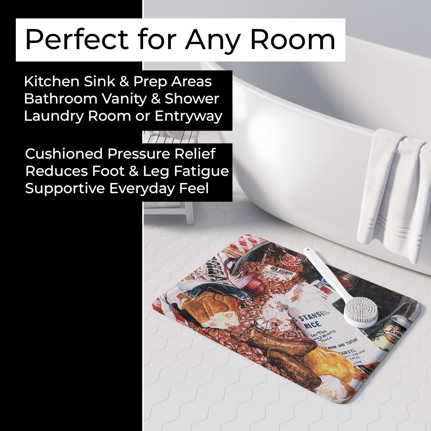 Red Beans and Rice Memory Foam Kitchen Mat Machine Washable Anti-Fatigue Cushion Comfort Bath or Kitchen Rug