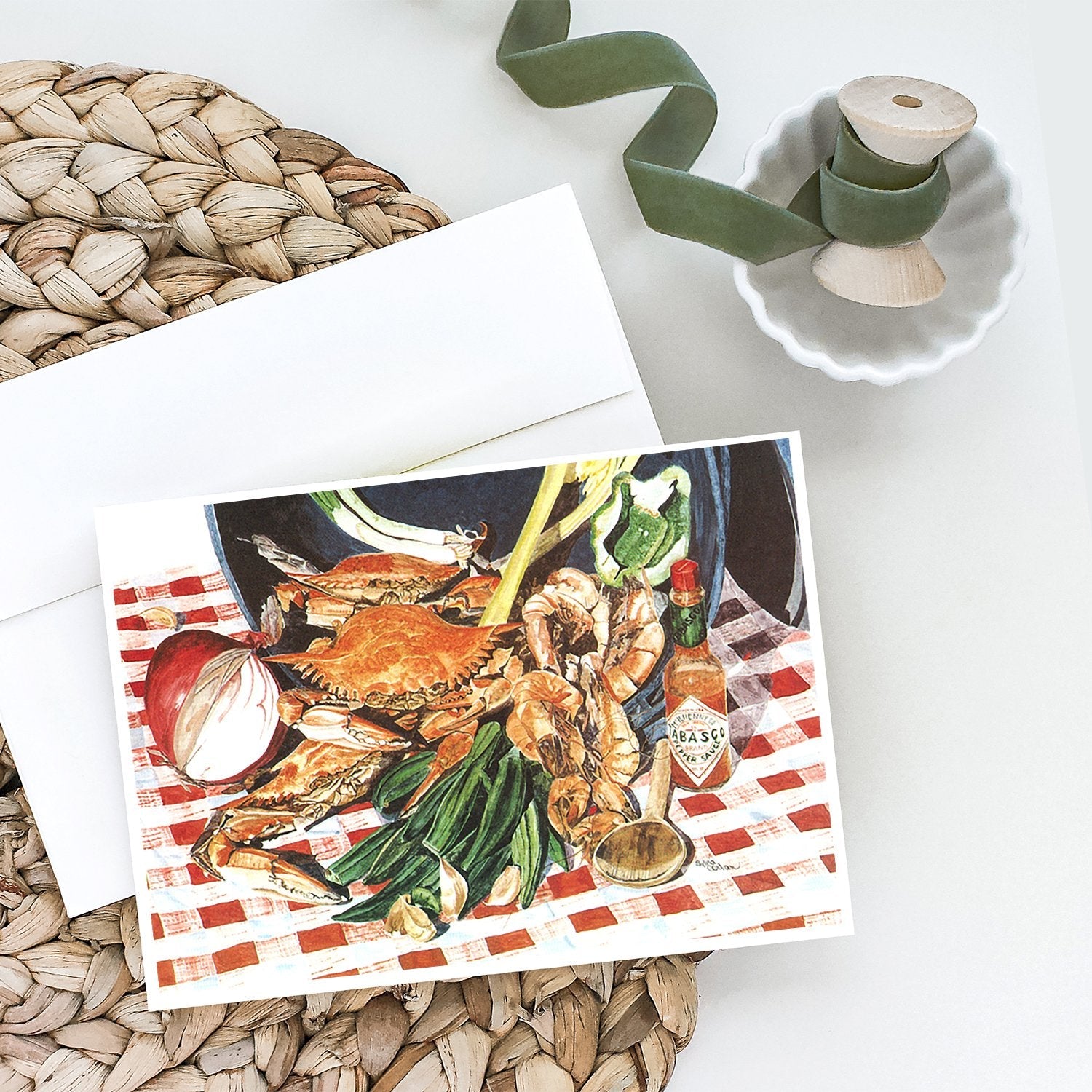 Crab Boil Greeting Cards Pack of 8 Blank Cards with Envelopes Whimsical A7 Size 5x7