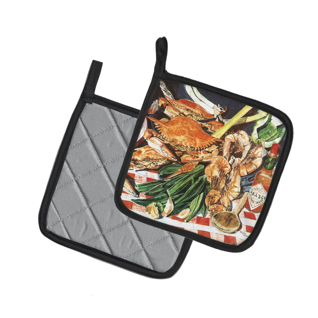 Crab Boil Pot Holder Set of 2 Heat Resistant Quilted Hot Pads 7.5 x 7.5 Inch, Insulated Kitchen Trivets for Cooking & Baking