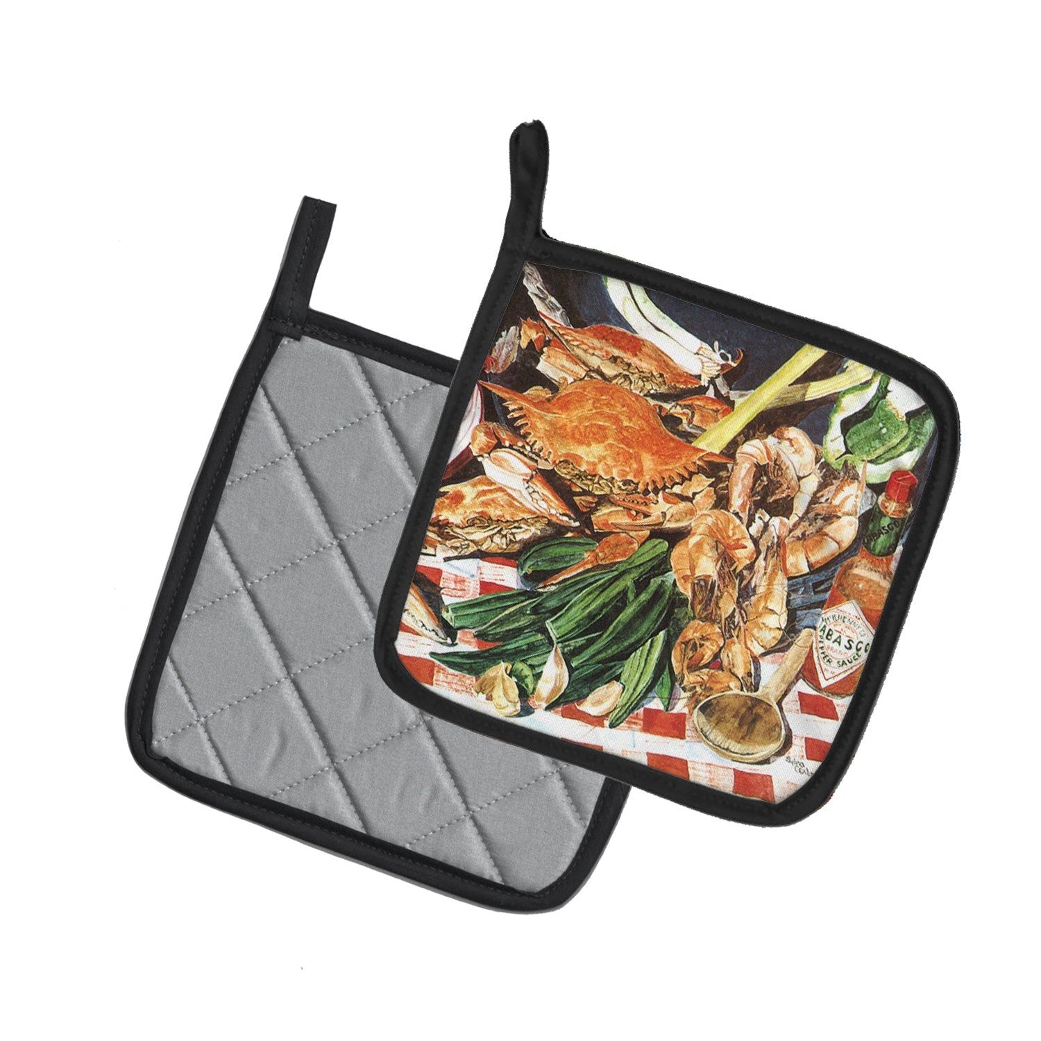 Crab Boil Pot Holder Set of 2 Heat Resistant Quilted Hot Pads 7.5 x 7.5 Inch, Insulated Kitchen Trivets for Cooking & Baking