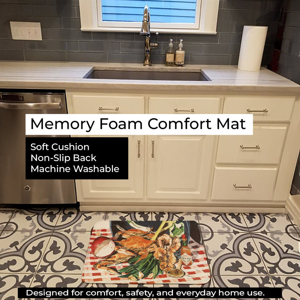 Crab Boil Memory Foam Kitchen Mat Machine Washable Anti-Fatigue Cushion Comfort Bath or Kitchen Rug