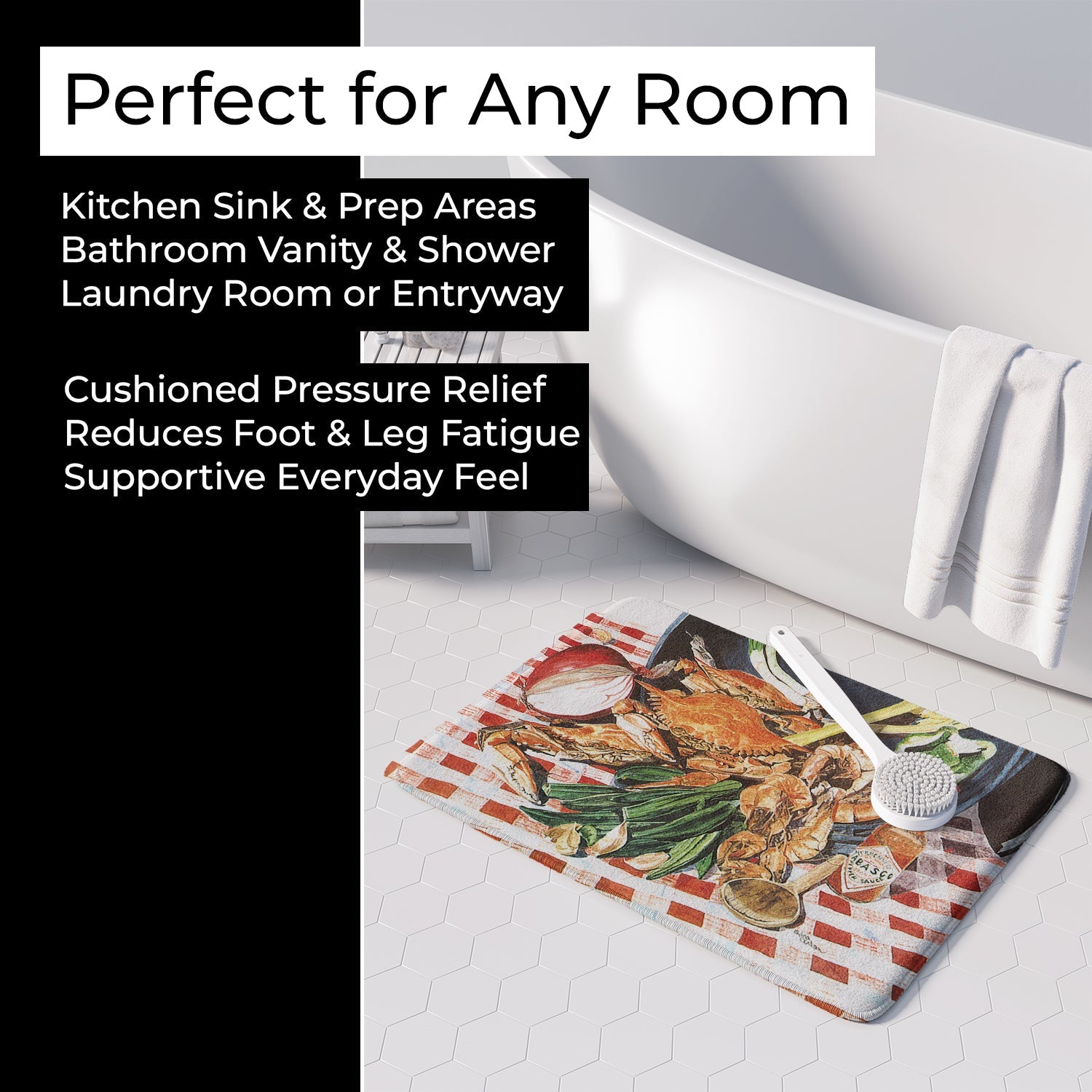 Crab Boil Memory Foam Kitchen Mat Machine Washable Anti-Fatigue Cushion Comfort Bath or Kitchen Rug