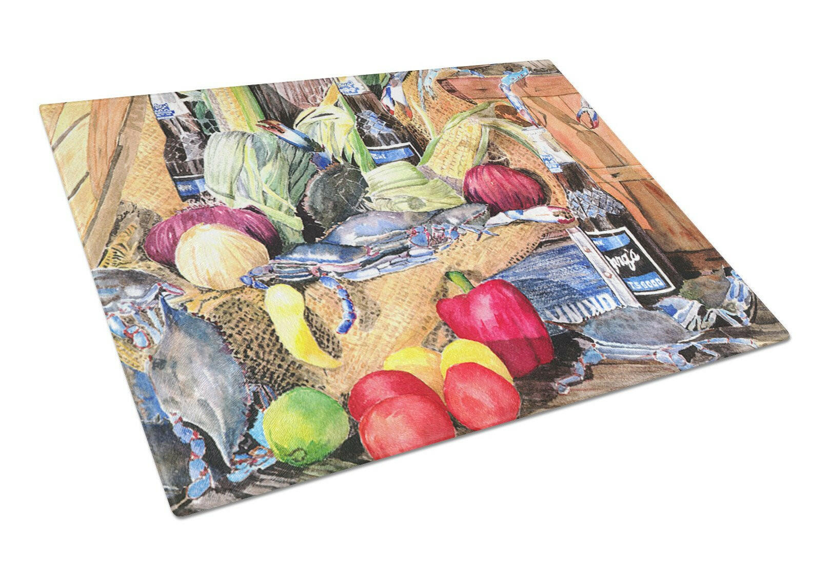 Barq's and Crabs Cutting Board Tempered Glass Kitchen Cutting Surface, Heat Resistant Chopping, Non-Slip Feet, Food Prep & Serving