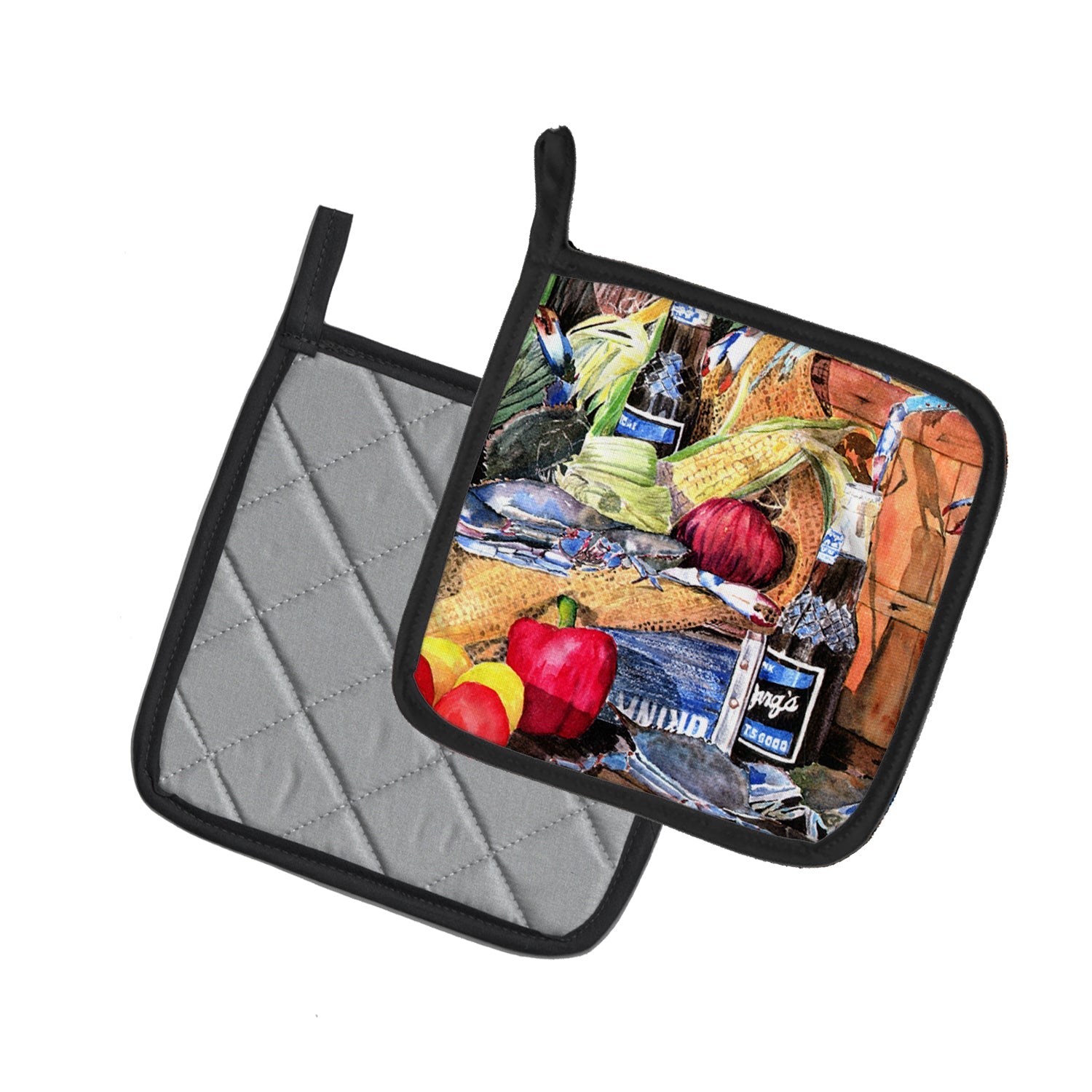 Barq's and Crabs Pot Holder Set of 2 Heat Resistant Quilted Hot Pads 7.5 x 7.5 Inch, Insulated Kitchen Trivets for Cooking & Baking