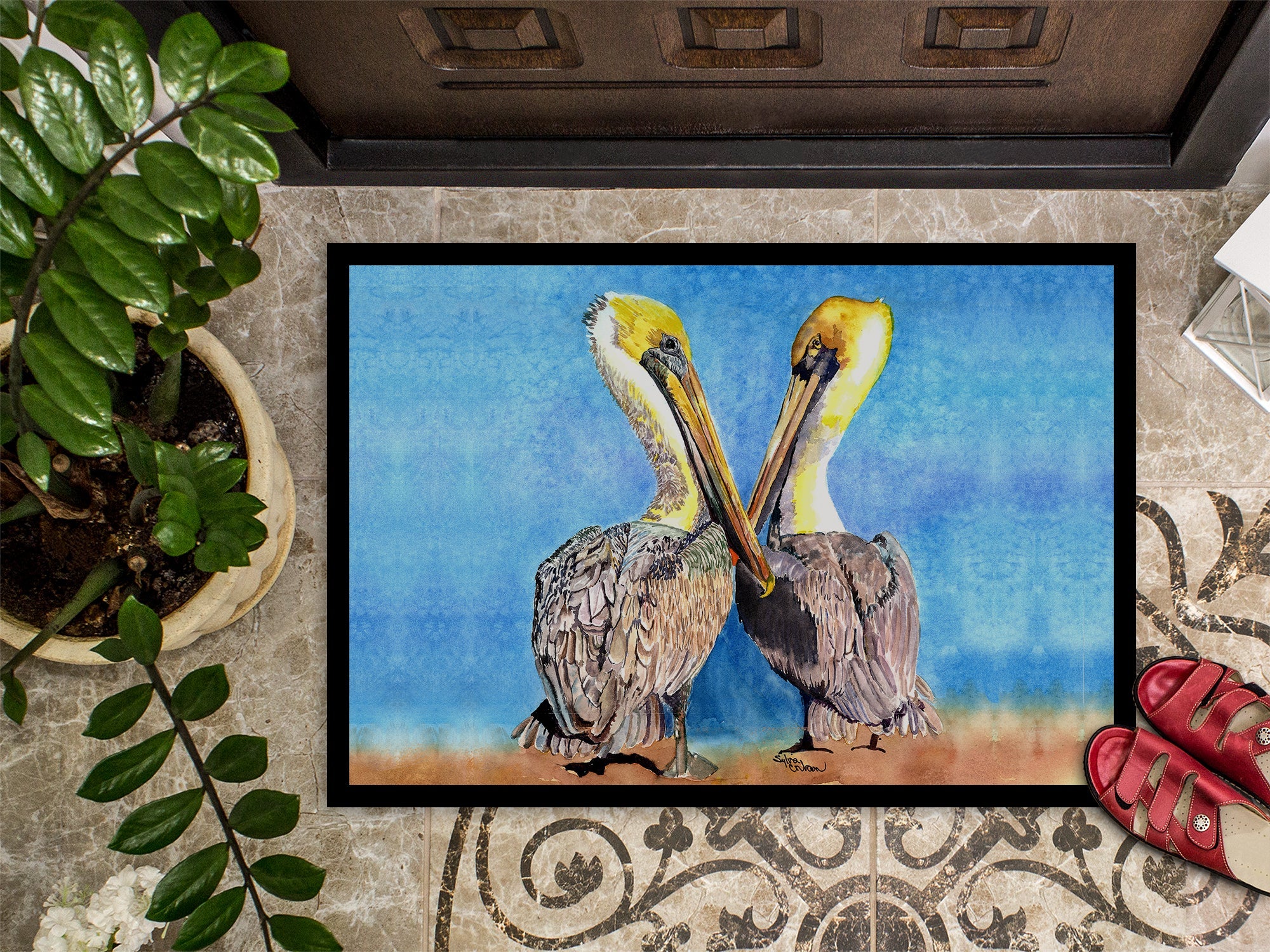 Pelican Doormat Indoor Outdoor 24H X 36W Front Door Mat Rugs for Entryway, Non Slip Washable Low Pile,