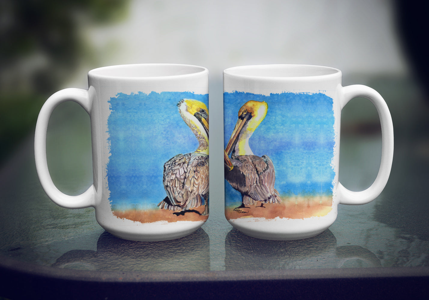 Pelican Ceramic Coffee Mug 15 oz Decorative Large C Handle Mug Cup for Tea, Cocoa Hot Chocolate