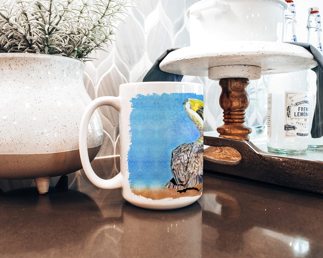 Pelican Ceramic Coffee Mug 15 oz Decorative Large C Handle Mug Cup for Tea, Cocoa Hot Chocolate