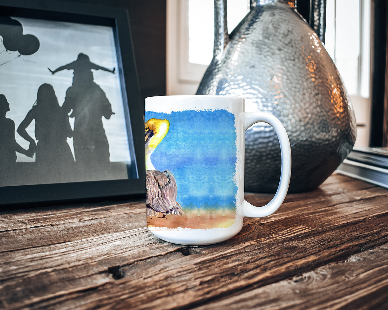 Pelican Ceramic Coffee Mug 15 oz Decorative Large C Handle Mug Cup for Tea, Cocoa Hot Chocolate