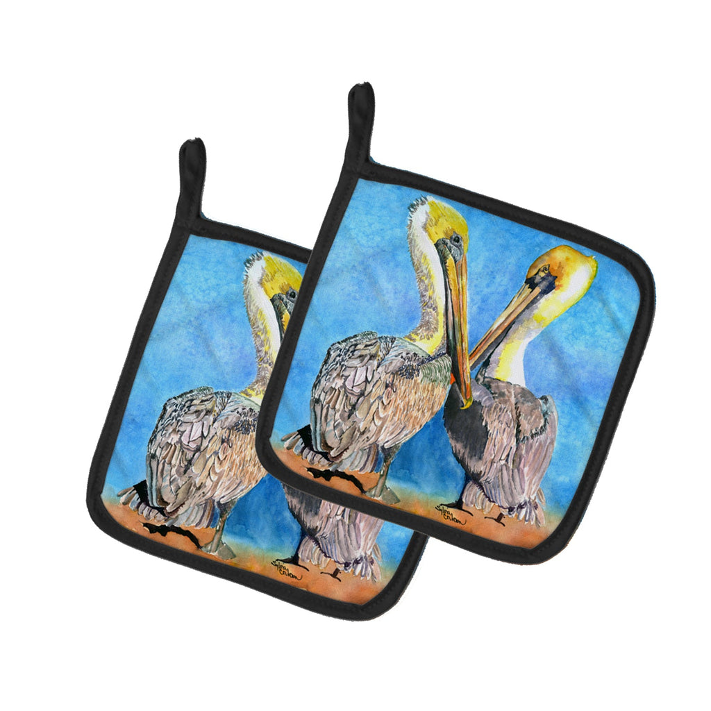 Pelican Pot Holder Set of 2 Heat Resistant Quilted Hot Pads 7.5 x 7.5 Inch, Insulated Kitchen Trivets for Cooking & Baking