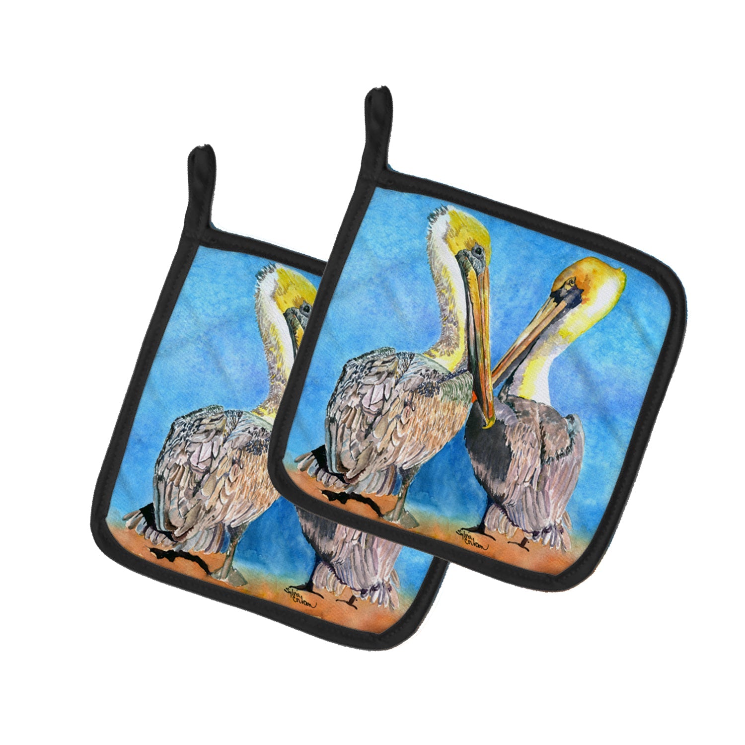 Pelican Pot Holder Set of 2 Heat Resistant Quilted Hot Pads 7.5 x 7.5 Inch, Insulated Kitchen Trivets for Cooking & Baking