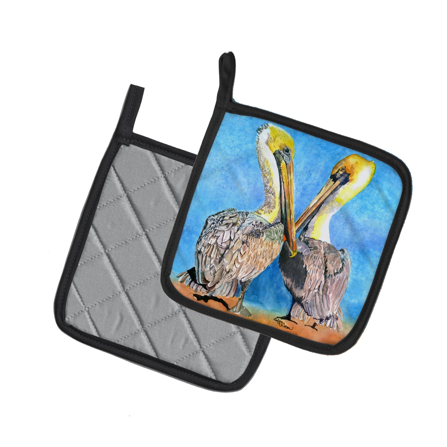 Pelican Pot Holder Set of 2 Heat Resistant Quilted Hot Pads 7.5 x 7.5 Inch, Insulated Kitchen Trivets for Cooking & Baking