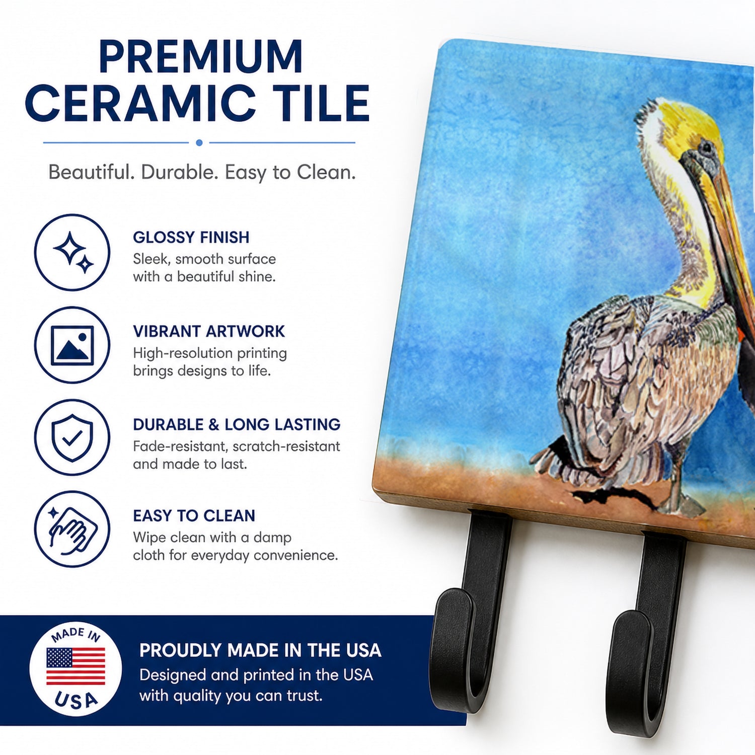 Pelican Leash or Key Holder Wall Hooks, Coat Rack Wall Mount, for Hanging Keys, Towels, Aprons, Leashes