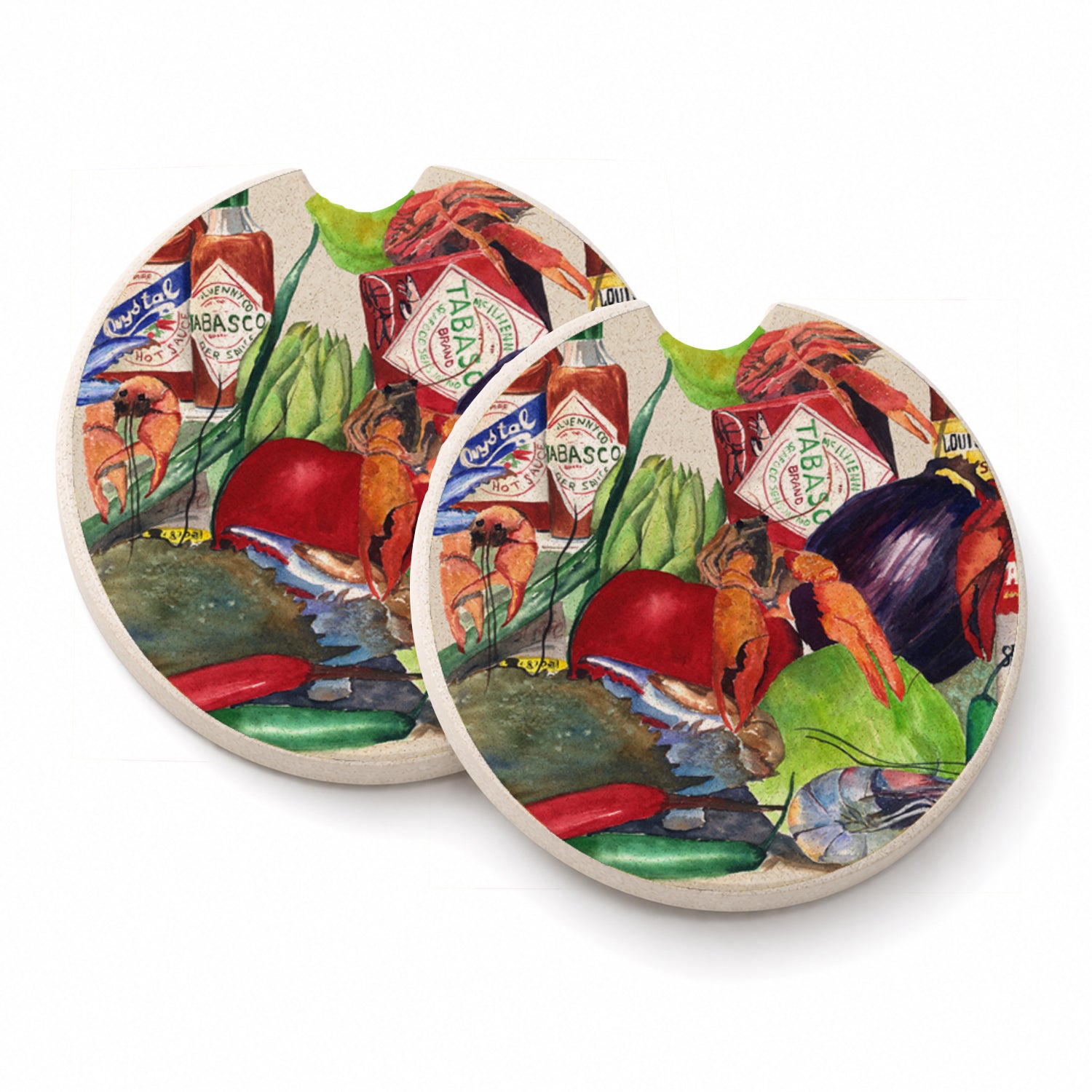Louisiana Spices Set of 2 Cup Holder Car Coasters Absorbent Round Sandstone Coasters Gifts for Men or Women, 2.5, Multicolor
