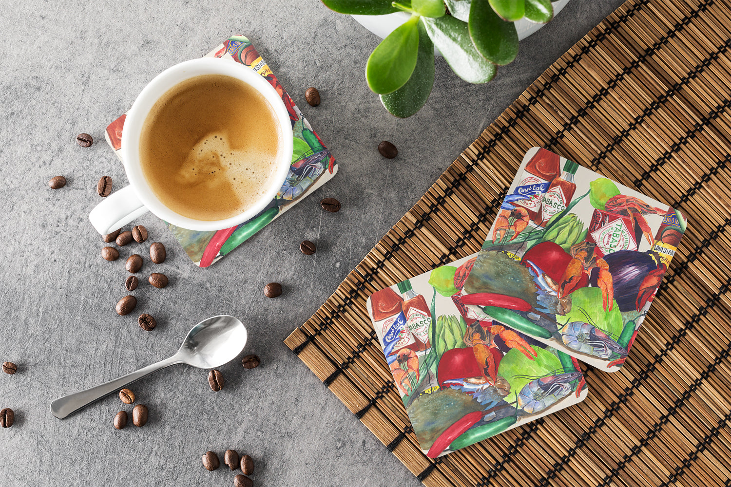 Louisiana Spices Foam Coasters Set of 4 Cup Coasters for Indoor Outdoor, Tabletop Protection, Anti Slip, Mouse pad Material