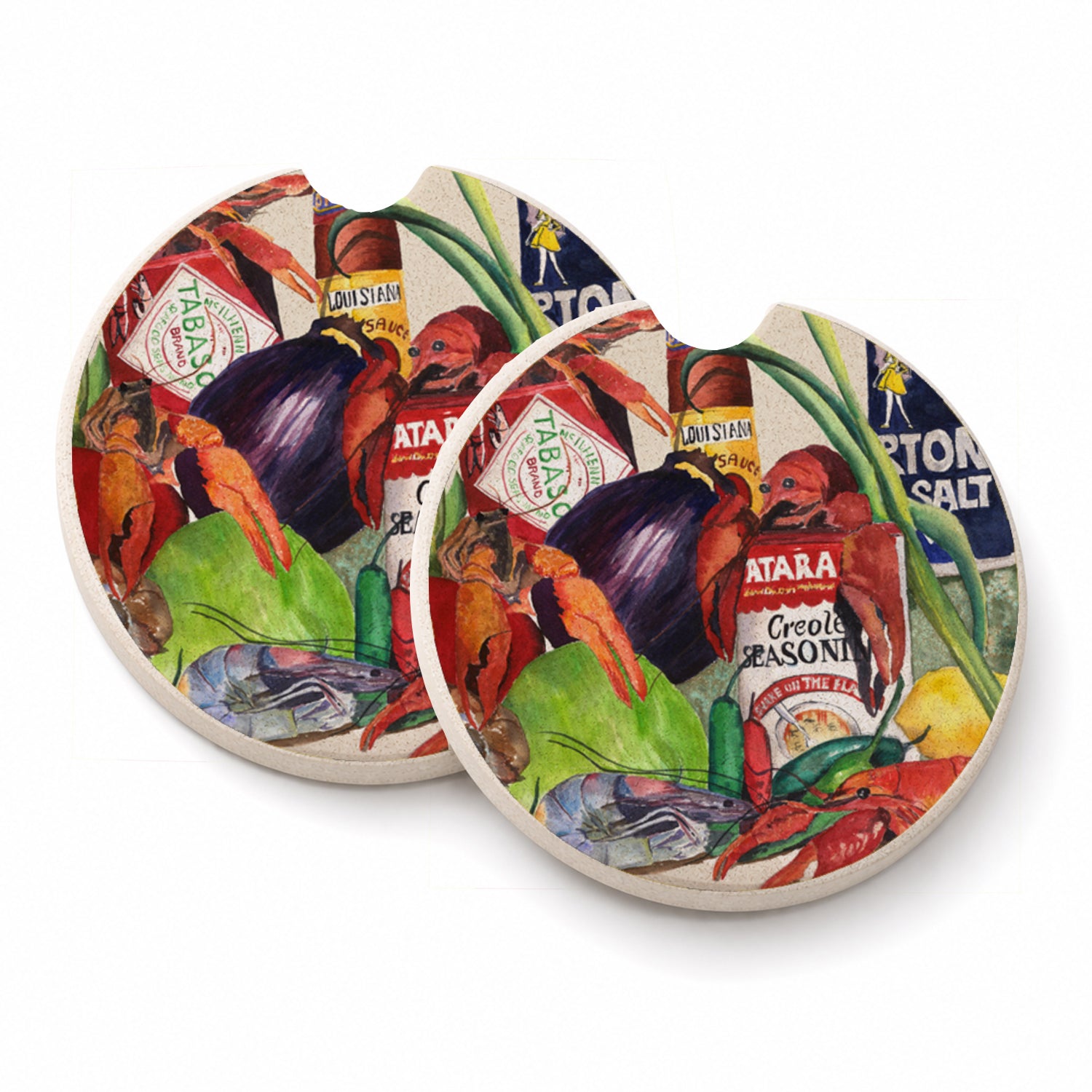 Louisiana Spices Set of 2 Cup Holder Car Coasters Absorbent Round Sandstone Coasters Gifts for Men or Women, 2.5, Multicolor
